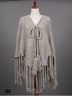 Cozy Poncho W/ Bow and Tassels